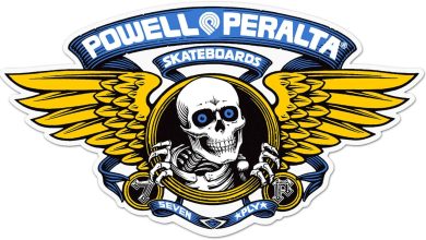 The Powell Peralta logo featuring a skeleton and wings.